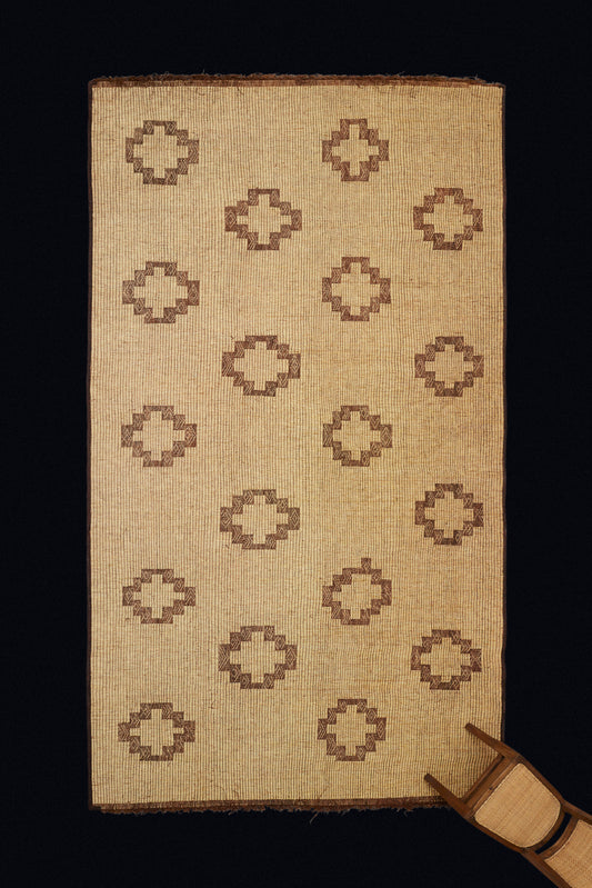 Large Light Color Tuareg with Nice Leather Fringe on Both Ends and a Field of Open Stepped Diamonds (8' 3" x 15' 3")