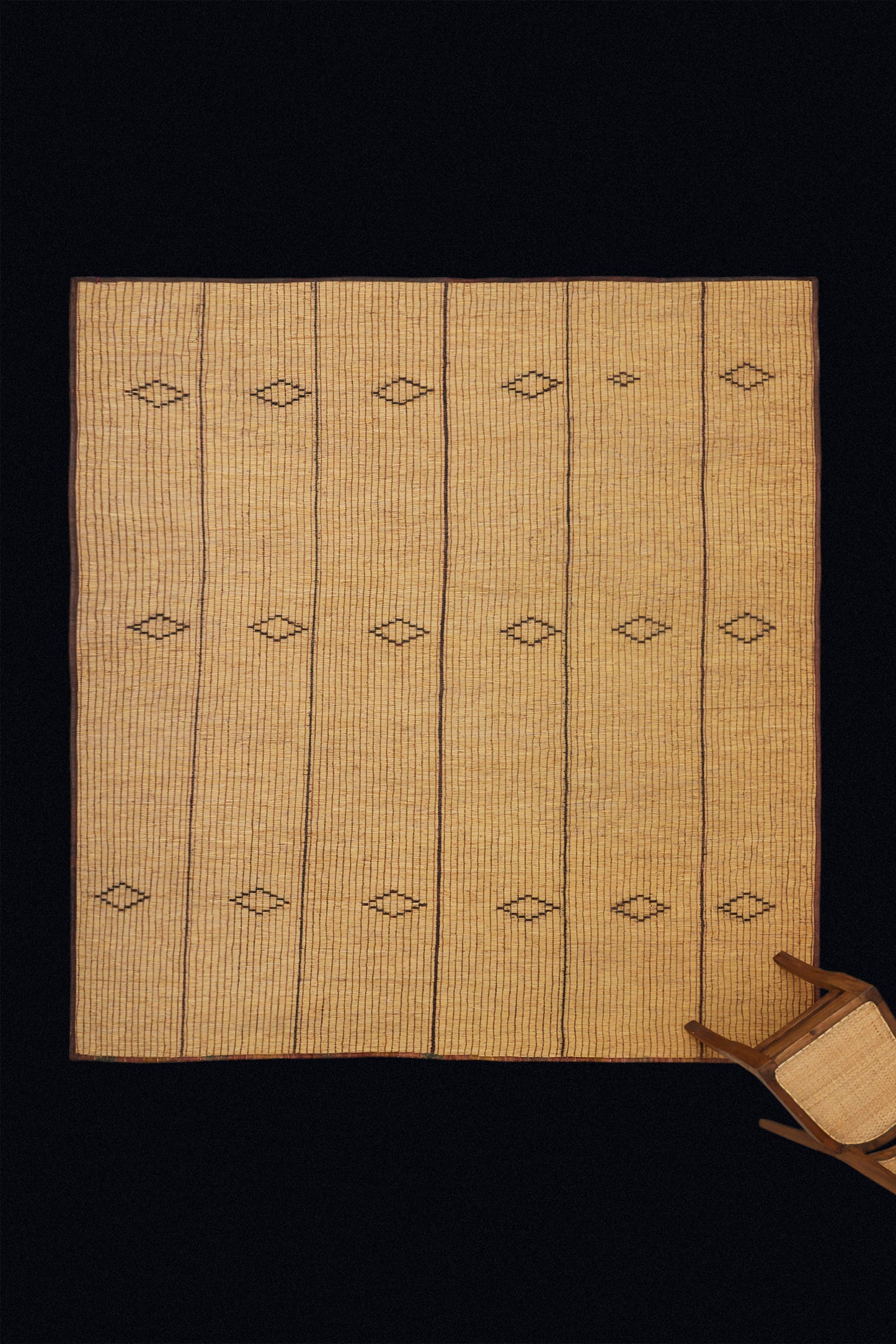 Medium Early Tuareg Carpet with Bands of Small Black Diamonds and Thin Dark Stripes ( 8' 1" x 9')
