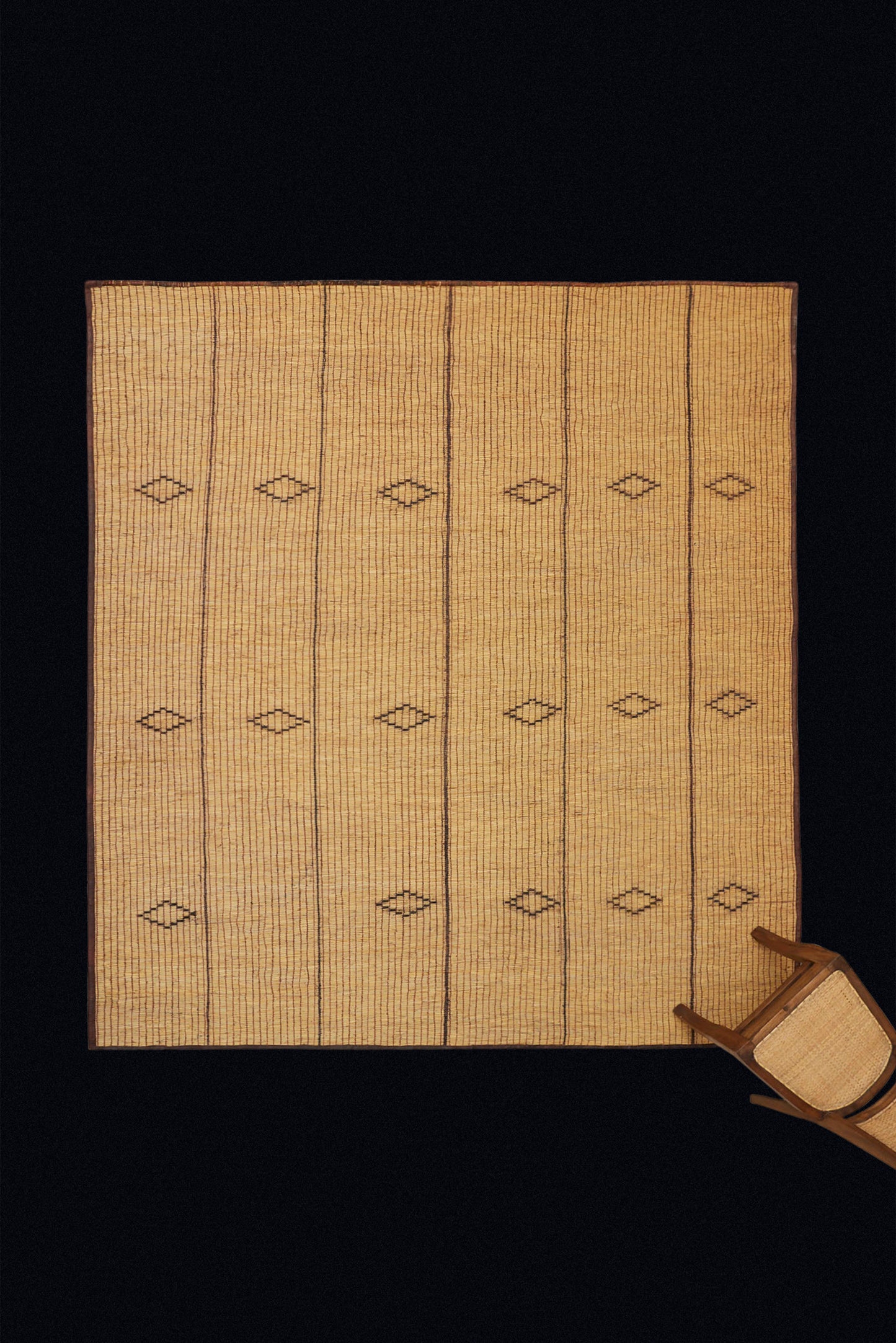 Medium Early Tuareg Carpet with Bands of Small Black Diamonds and Thin Dark Stripes (8' 2" x 9' 3")