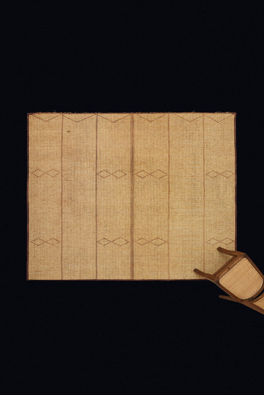 Straw Color Simple Banded Tuareg with Subtle Double Diamond Pattern (8' 1" x 7' 1")
