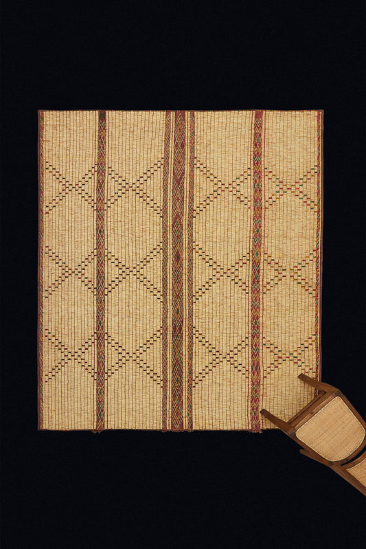 Medium Sized Tuareg with Decorative Polychrome Sripes Separating a Field of Checked Xs (7' 1" x 8'6")