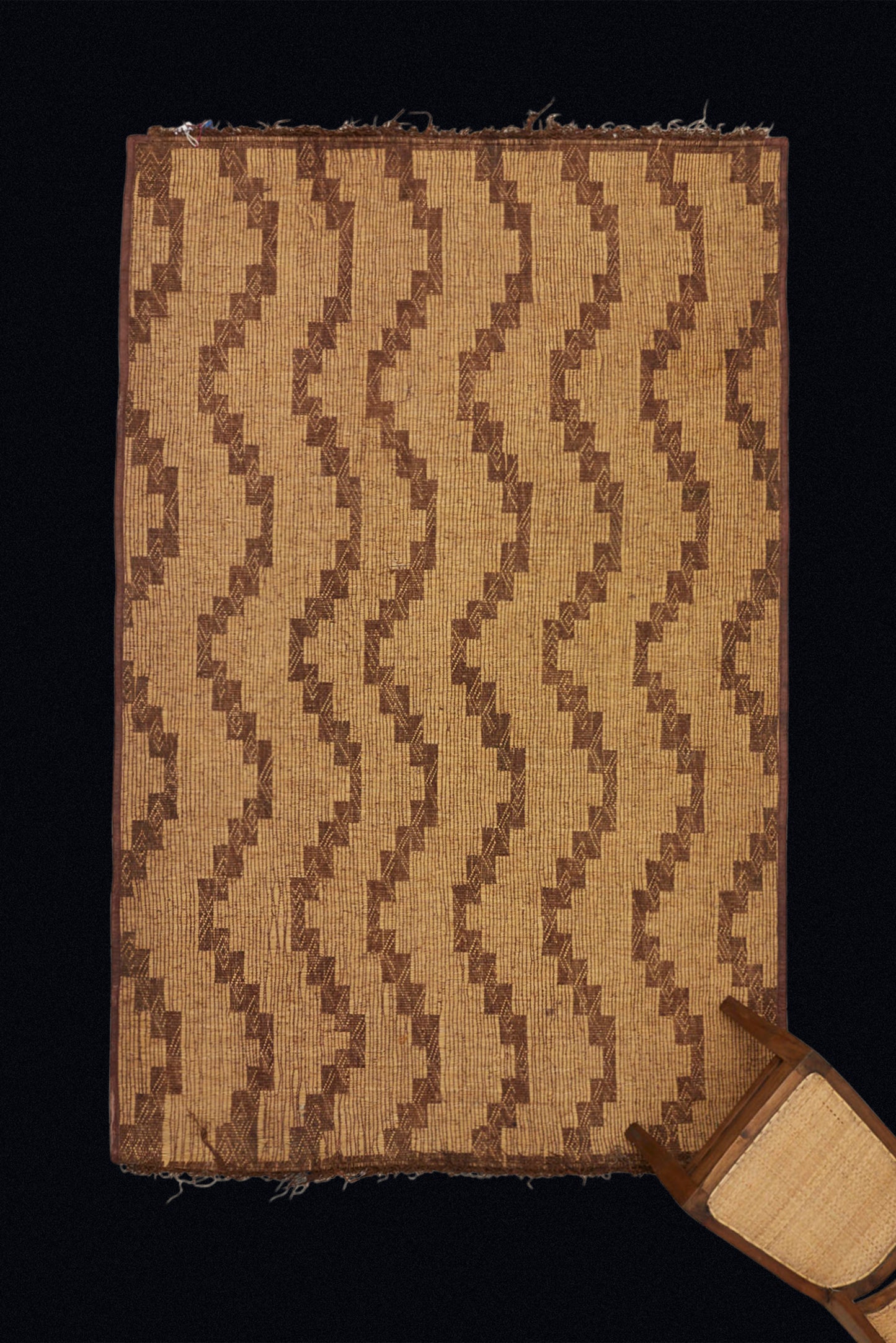 Toast Colored Medium-Sized Tuareg with a Decorative Field of Waving Bands (5' 4" x 8' 5")