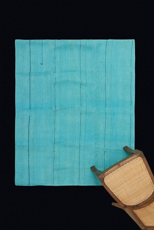 Small Turquoise Hemp Carpet with a Black Strip with a Sail Cloth Backing (4' x 5' 1")