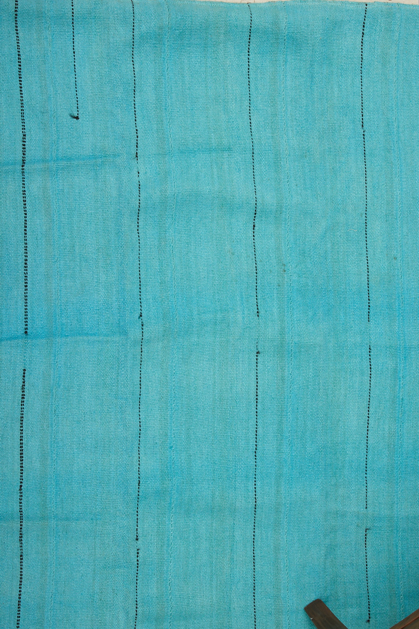 Small Turquoise Hemp Carpet with a Black Strip with a Sail Cloth Backing (4' x 5' 1")