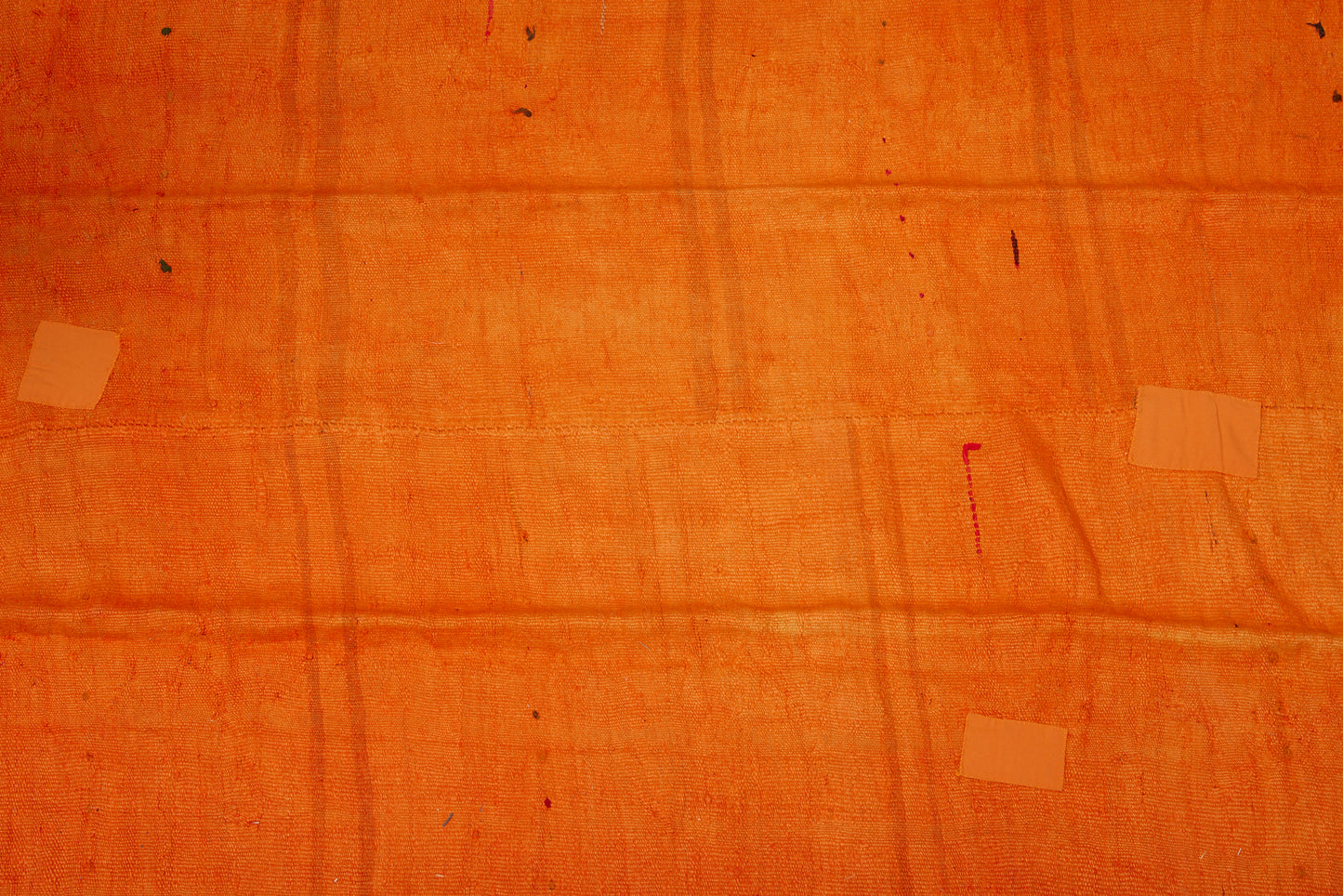 Large Bright Orange Hemp Carpet with Pale Faded Stripes (6' 5" x 11' 11")