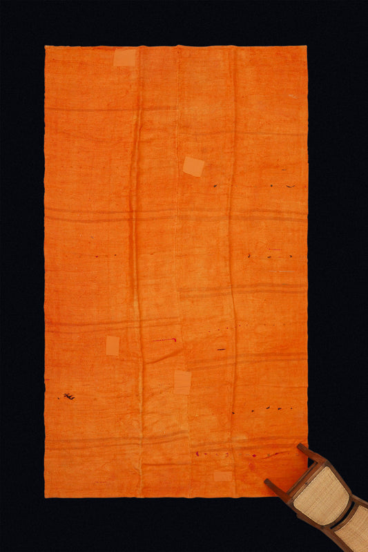 Large Bright Orange Hemp Carpet with Pale Faded Stripes (6' 5" x 11' 11")