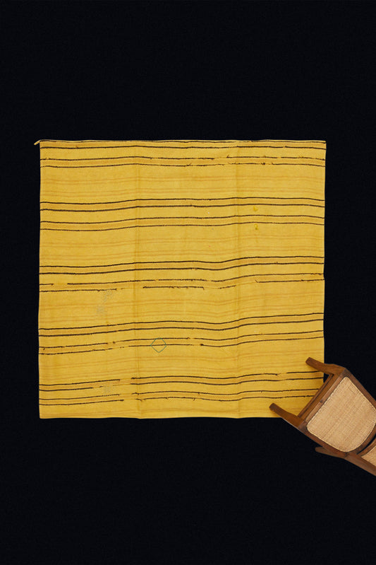 Marigold Colored Squarish Hemp Carpet with Thin Black Stripes (6' x 6')