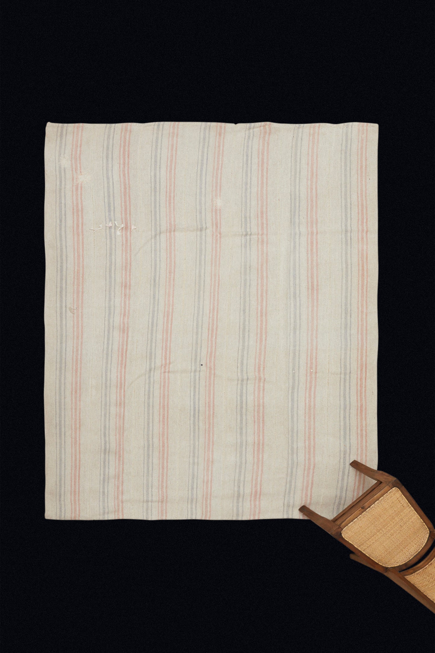 Large Natural Colored Hemp Carpet with Pale Grey and Rose Stripes (6' 7.5" x 8' 5")