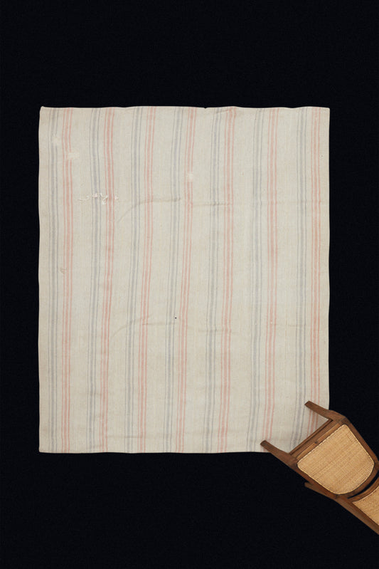 Large Natural Colored Hemp Carpet with Pale Grey and Rose Stripes (6' 7.5" x 8' 5")