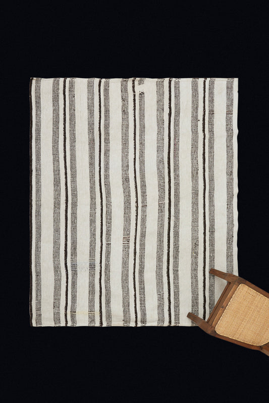 All Natural Hemp Carpet with Spun Chocolate Color Goat Hair Stripes (5' 3" x 6' 5")