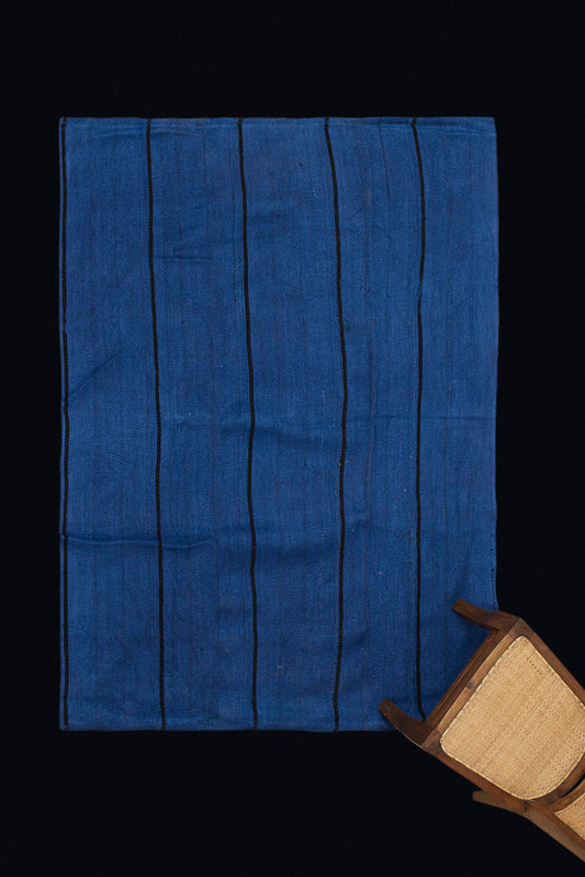 Dark Indigo with Natural Black Striped Hemp Carpet with Sail Cloth Backing (5' 1" x 6' 10")