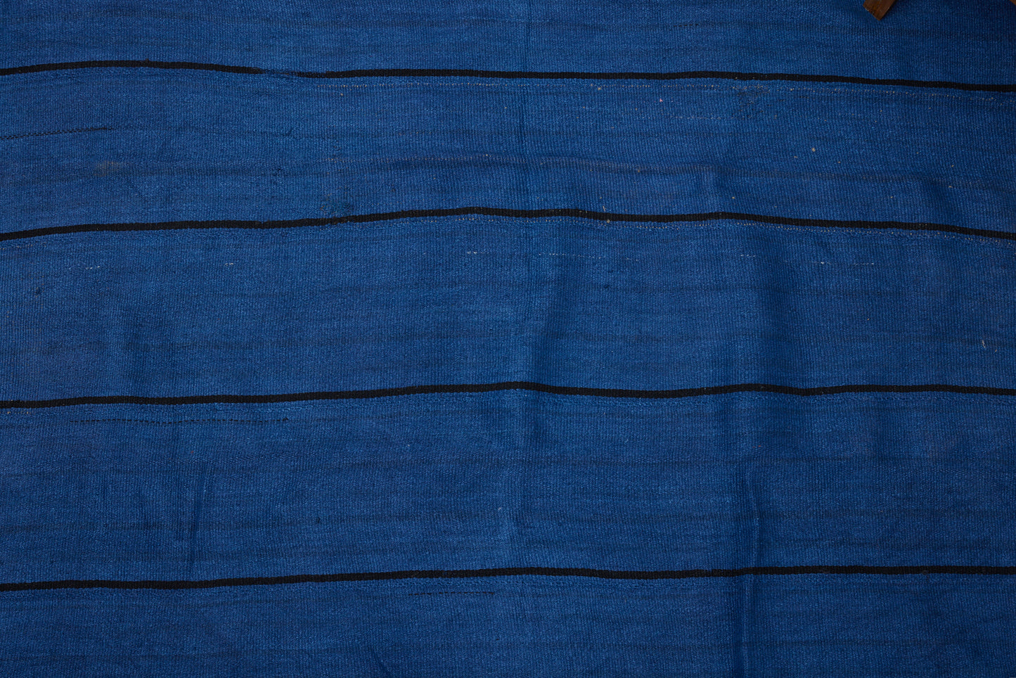 Dark Indigo with Natural Black Striped Hemp Carpet with Sail Cloth Backing (5' 1" x 6' 10")