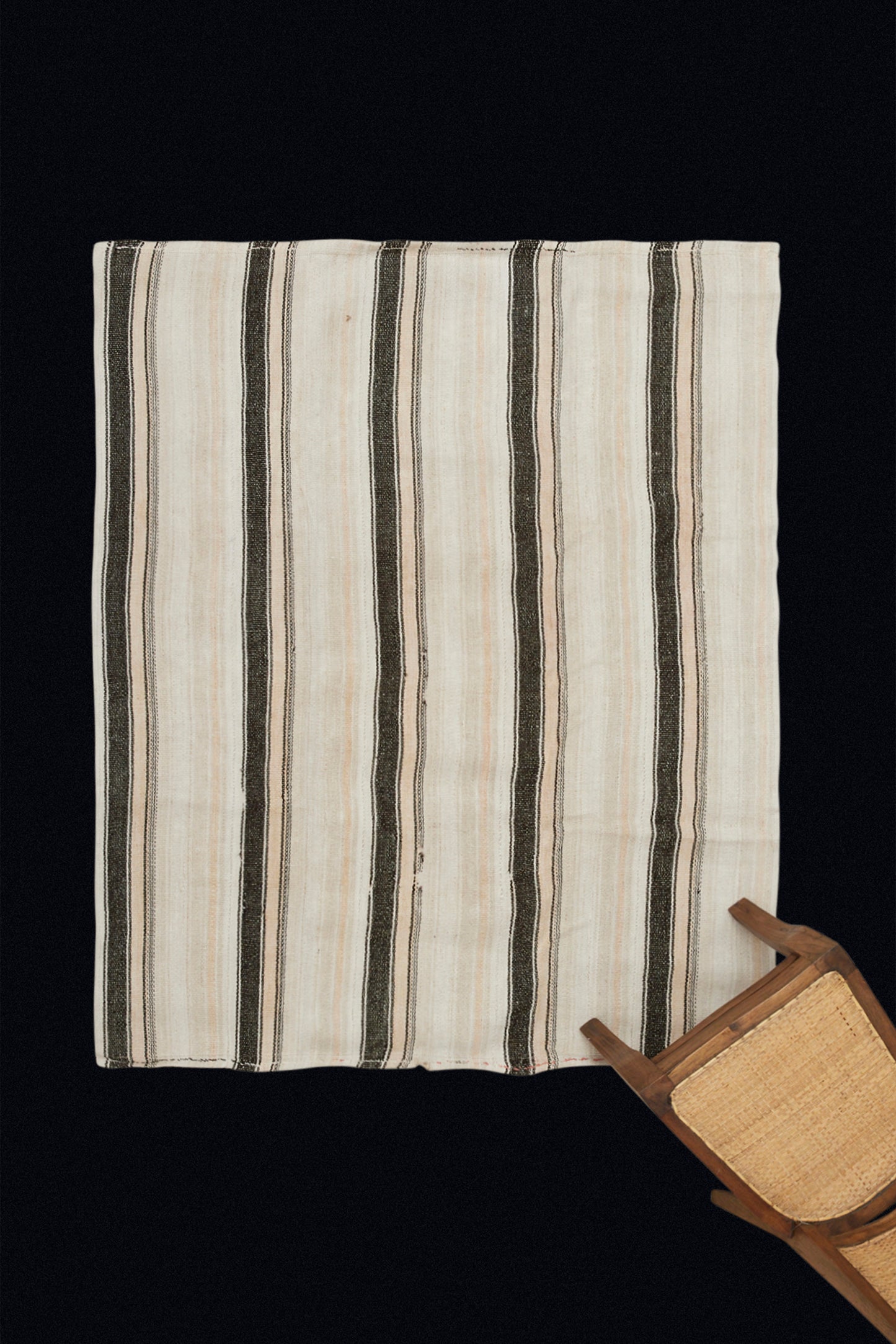 Natural Hemp Carpet with Goat Hair and Pale Stripes (4' 7.5" x 5' 8")
