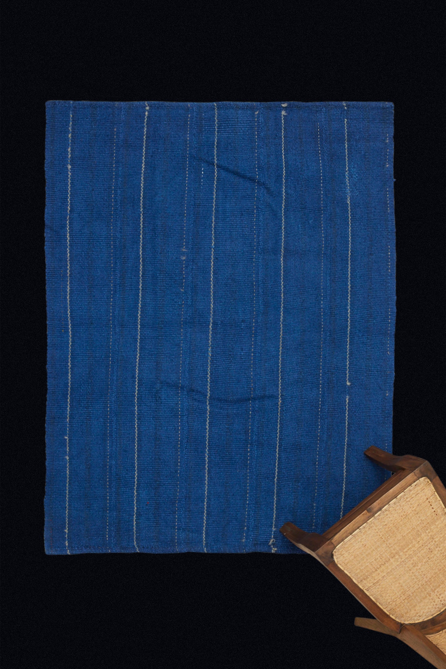 Small Indigo Hemp Carpet with a Pale Cream Colored Stripe (3' 9" x 5'2")