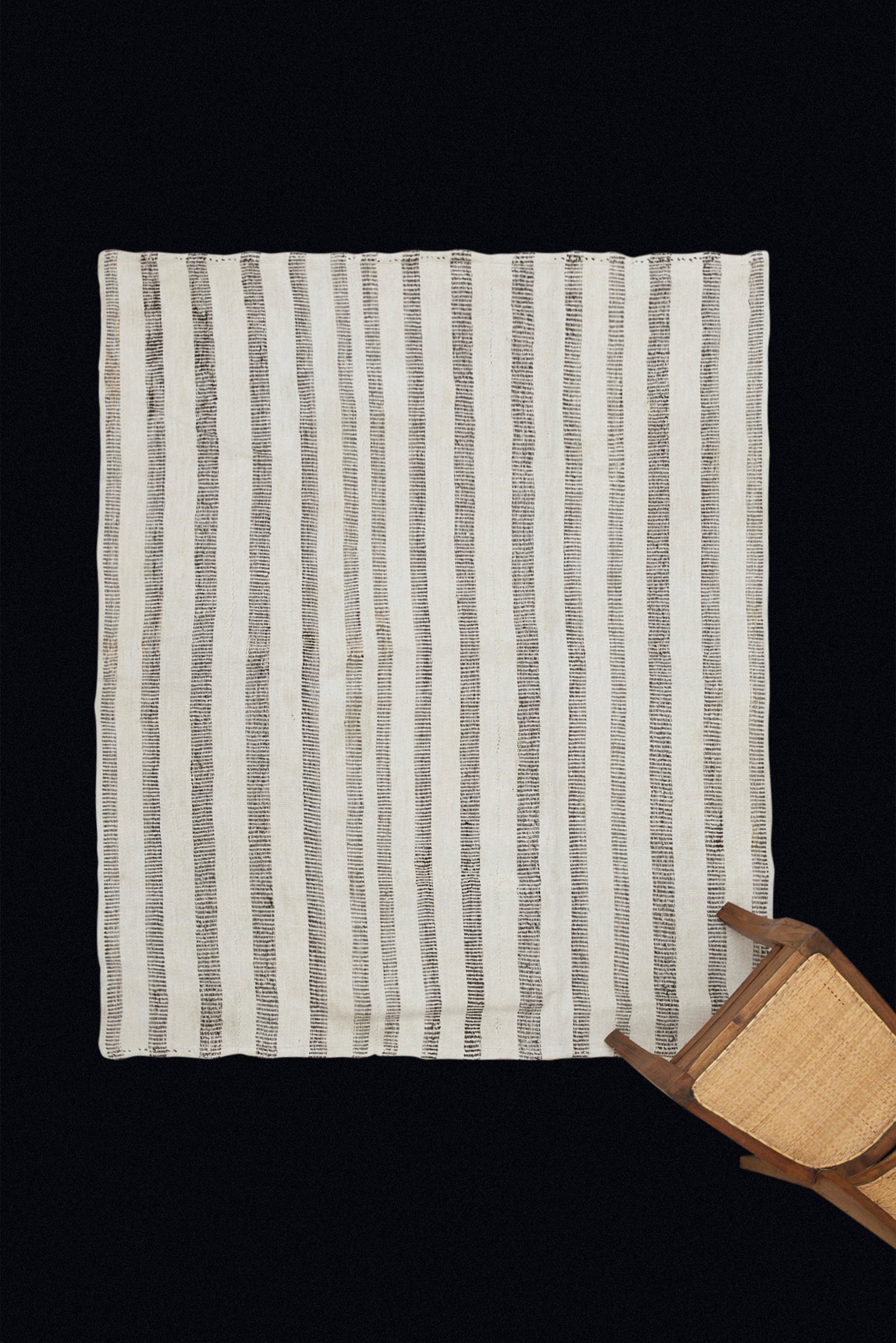 All-Natural Squarish Hemp Carpet with Segmented Chocolate Stripes of Natural Goat Hair (5' 3" x 6' 3.5")
