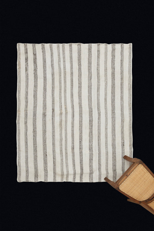 All-Natural Squarish Hemp Carpet with Segmented Chocolate Stripes of Natural Goat Hair (5' 3" x 6' 3.5")