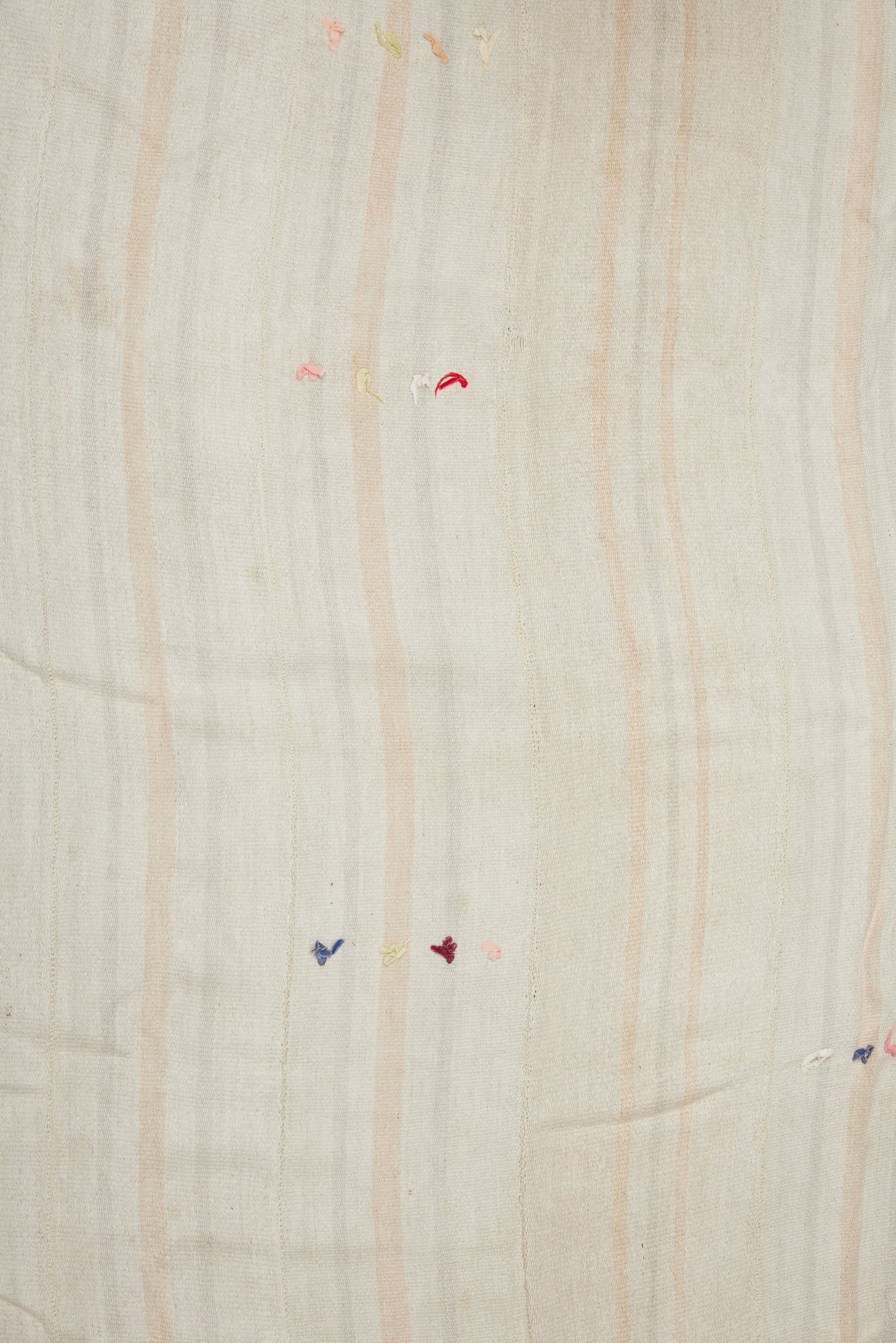 Large Natural Hemp Carpet with Pale Rose and Grey Stripes and Decorative Flecks (7' 2" x 9' 3")