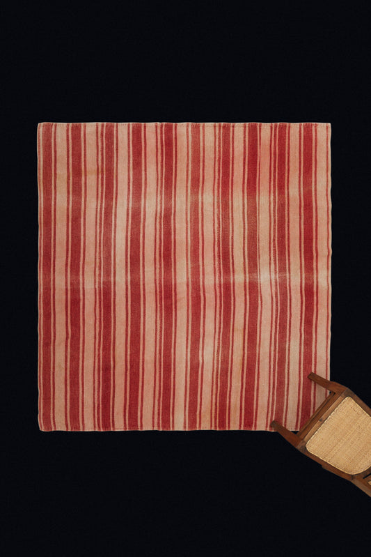 Uzbek Red and White Printed Stripe Hemp Tent Wall (6' 1.5" x 6' 8.5")
