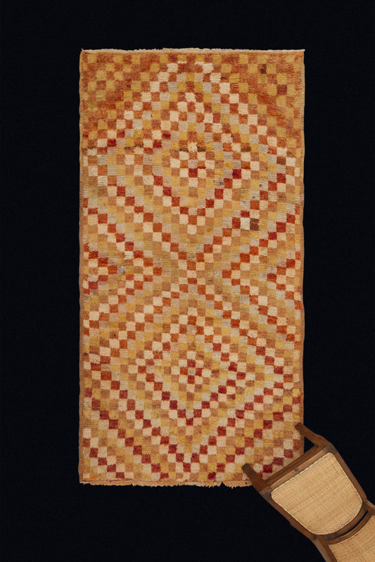 Late 19th Early 20th Century Checkerboard Konya Carpet (4' 3" x 8' 9")