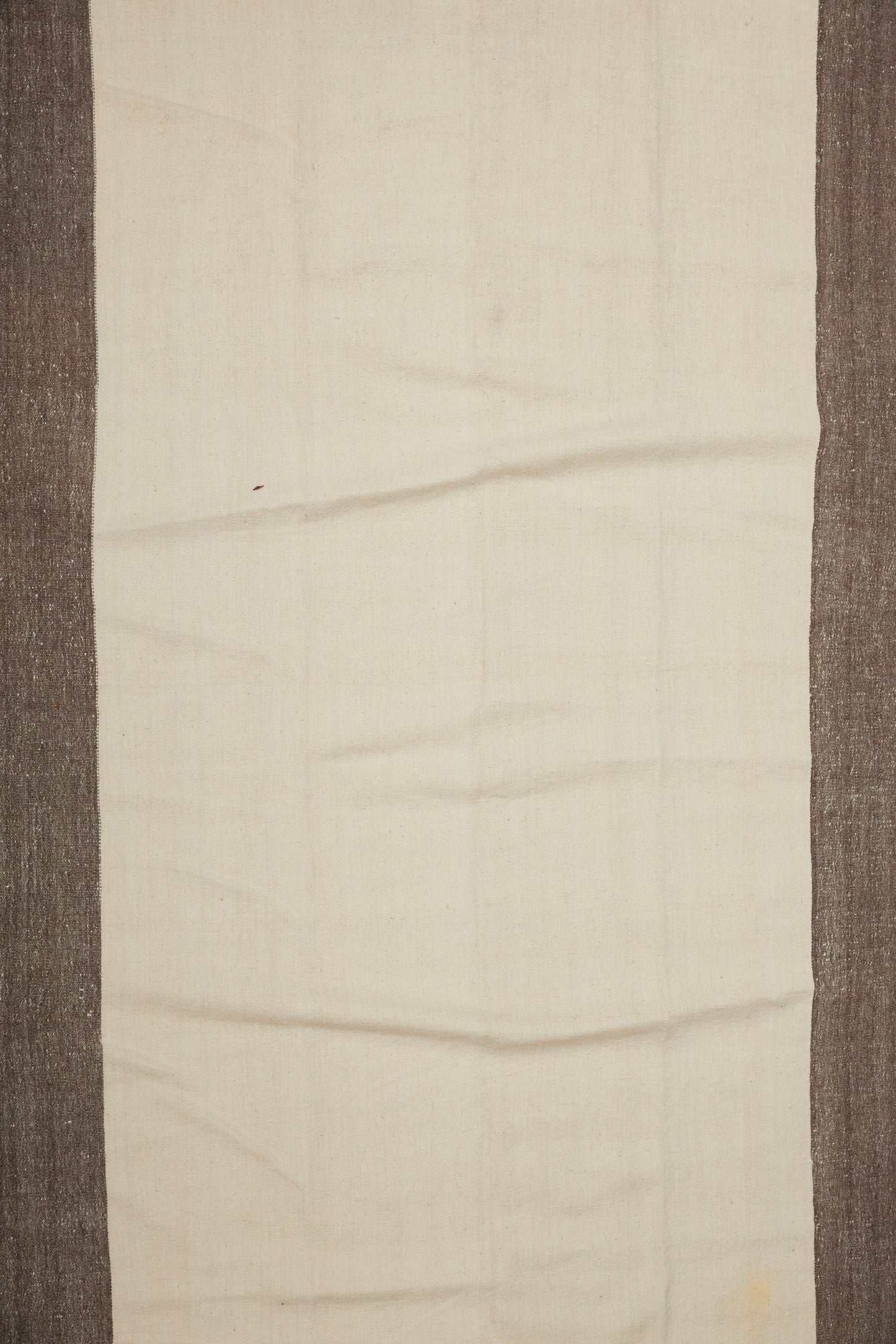 All Natural Dark and Cream Colored Wool Anatolian Carpet with Wide Borders (5' 7" x 11')