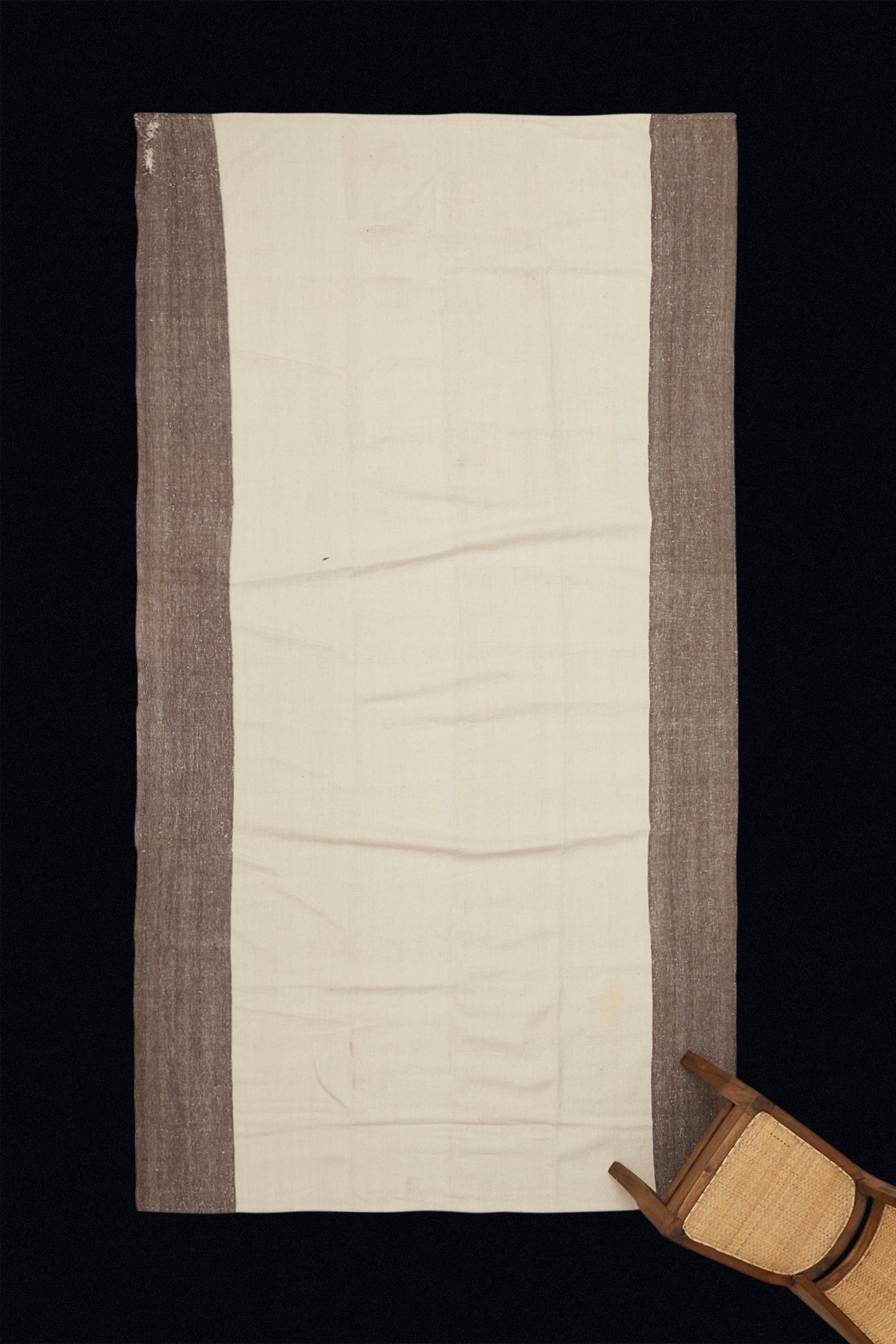 All Natural Dark and Cream Colored Wool Anatolian Carpet with Wide Borders (5' 7" x 11')