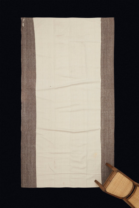 All Natural Dark and Cream Colored Wool Anatolian Carpet with Wide Borders (5' 7" x 11')
