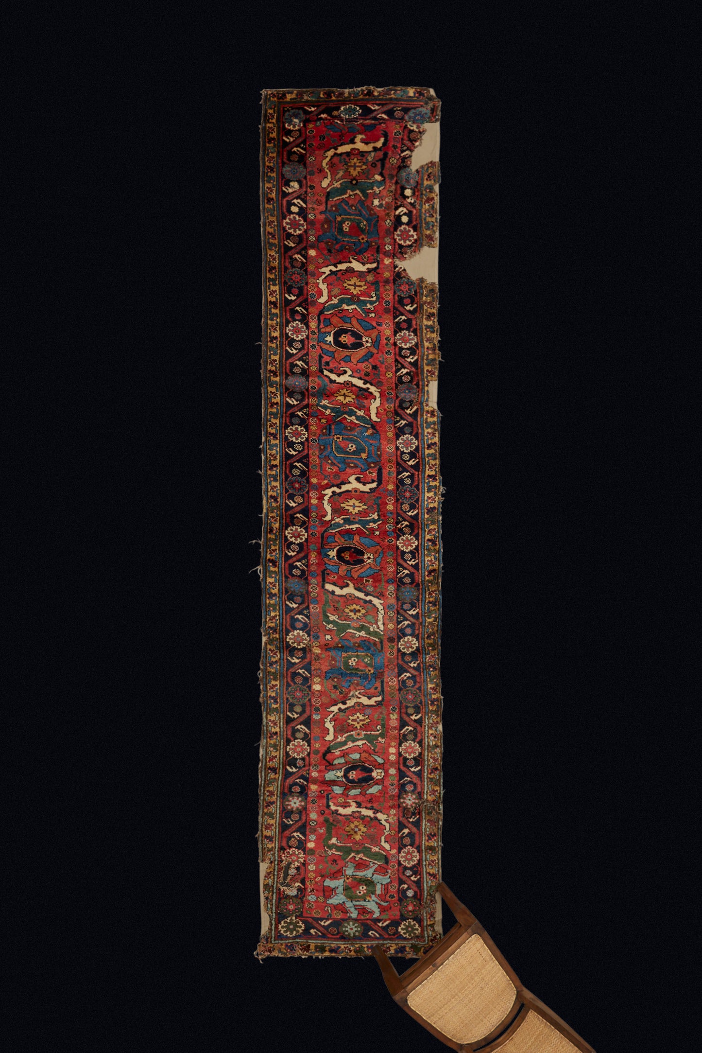 Late 18th Early 19th Century Persian Runner Fragment Mounted on a Sail Cloth Back (2' 8" x 12' 8")