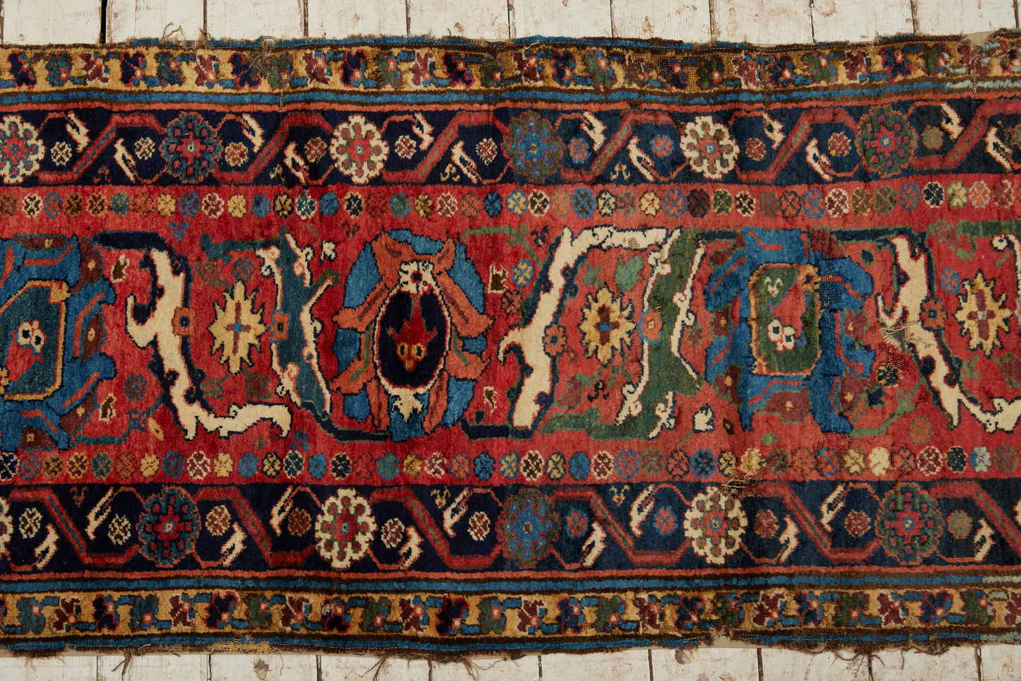 Late 18th Early 19th Century Persian Runner Fragment Mounted on a Sail Cloth Back (2' 8" x 12' 8")