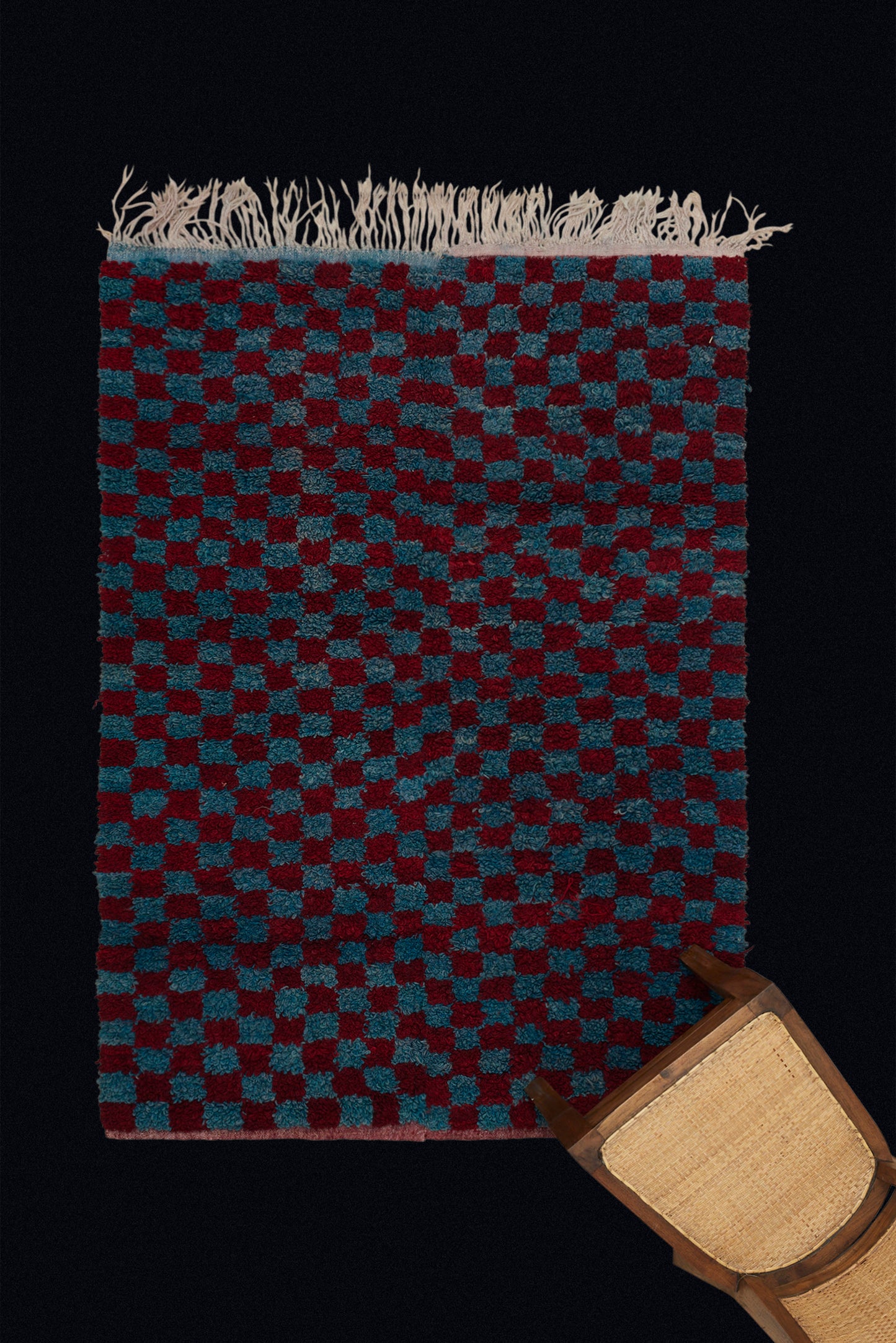Ruby and Blue Checked Konya Carpet (4' 1" x 5' 10")