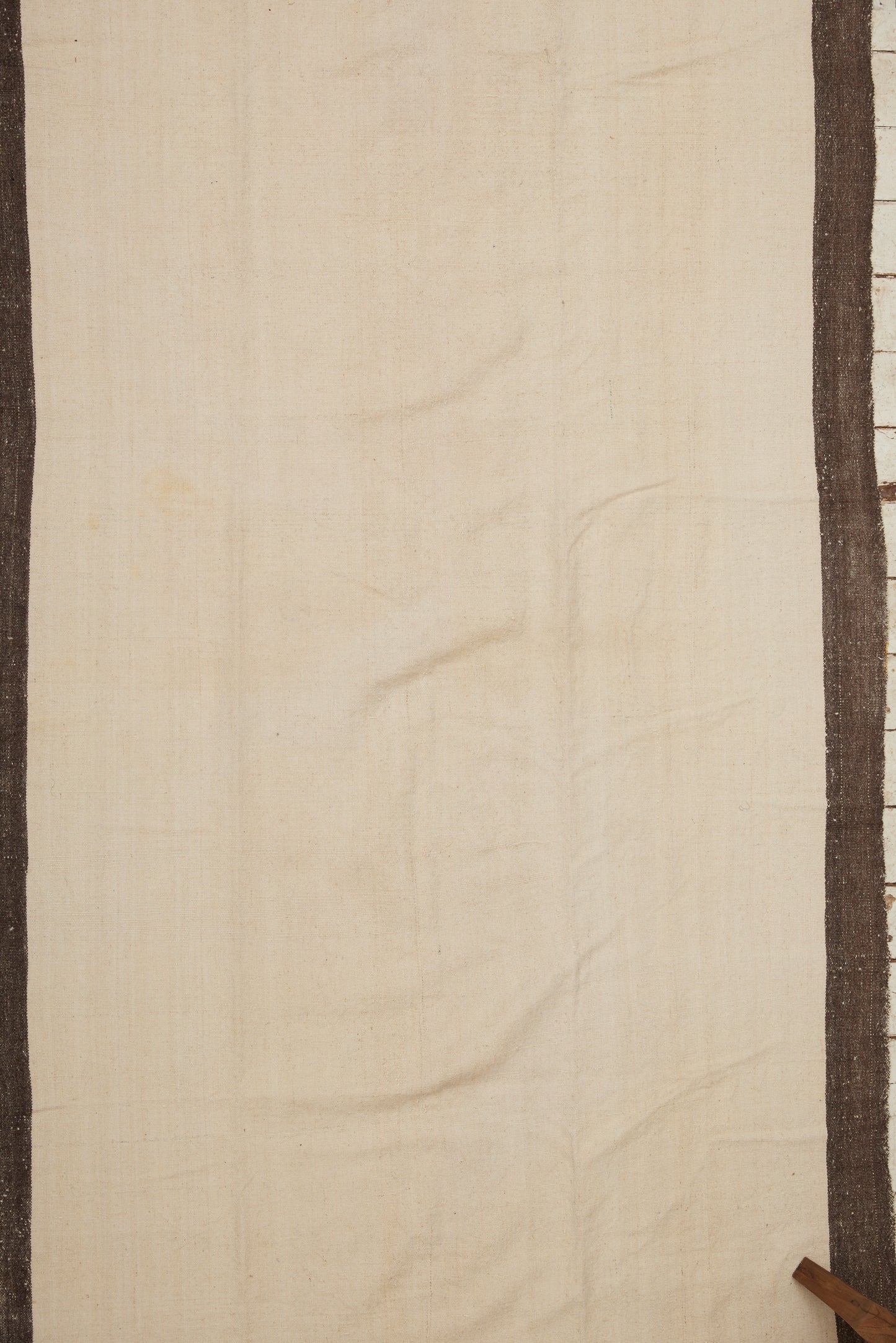 Large Natural Dark and Cream Colored Wool Anatolian Carpet with Wider Borders (5' 3" x 10')