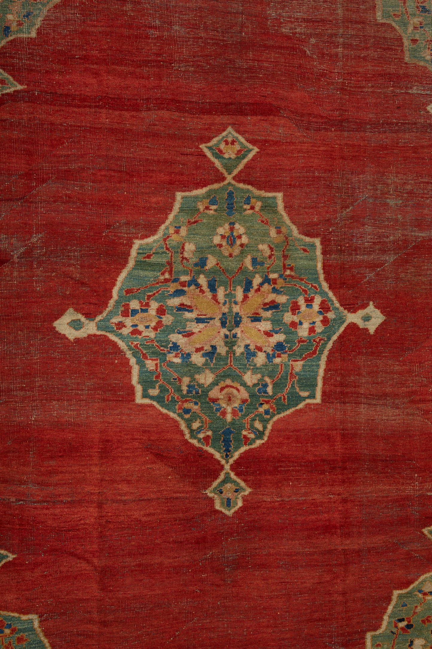 Red Field with a Central Medallion Mahal Carpet (7' 10" x 11')