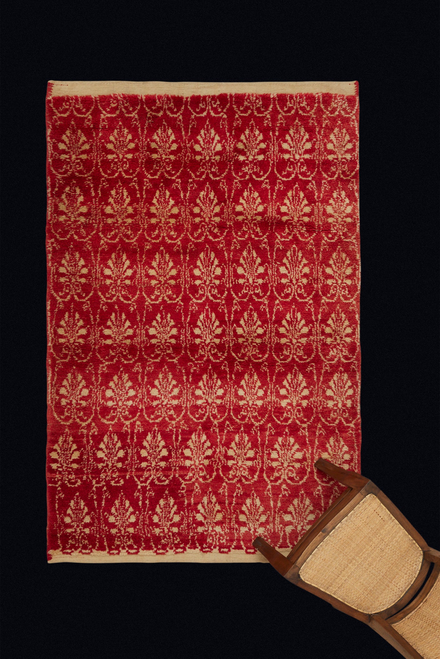 Red and Cream Colored Konya Carpet (4' 2" x 6' 6")