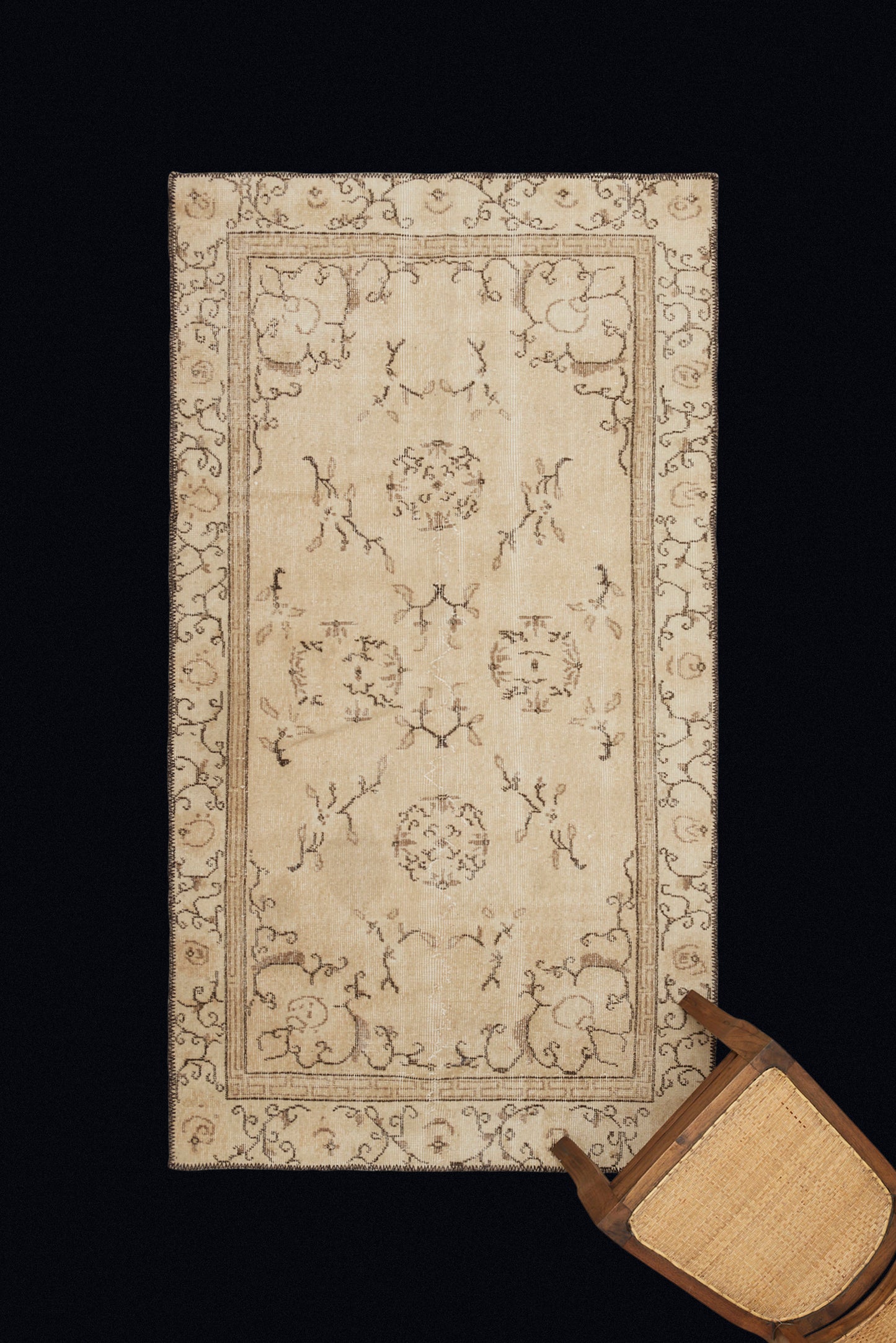 Small Early 20th Century Cream and Beige Sparta Carpet (3' 8" x 6' 8")
