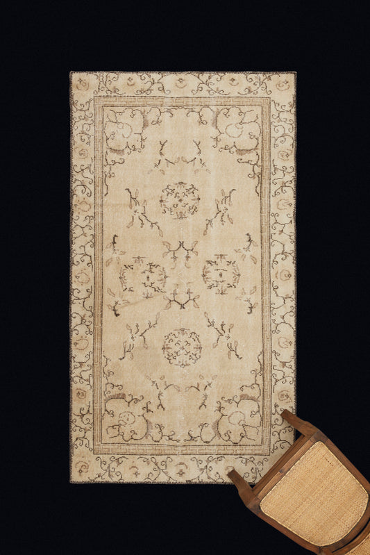 Small Early 20th Century Cream and Beige Sparta Carpet (3' 8" x 6' 8")