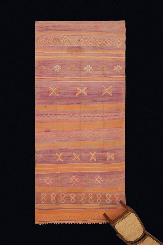 High Atlas Purple and Orange Berbur Carpet with Raised Pile Design (5' x 12' 2")