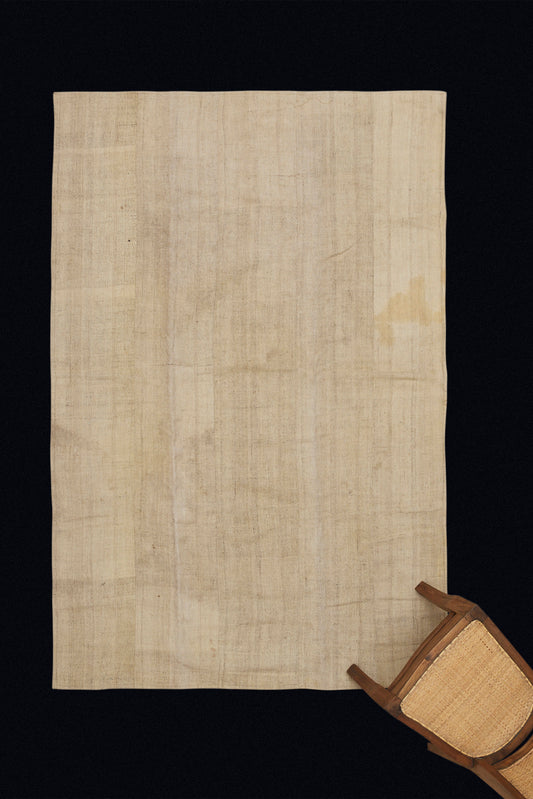 Natural Colored Hemp Carpet with Wide Interrupted Goat Hair Stripes (5' 9" x 5' 2")