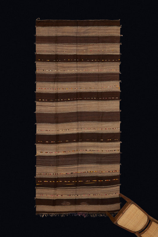 Natural Brown and Striped Berber Carpet from the High Atlas (5' x 11' 8")