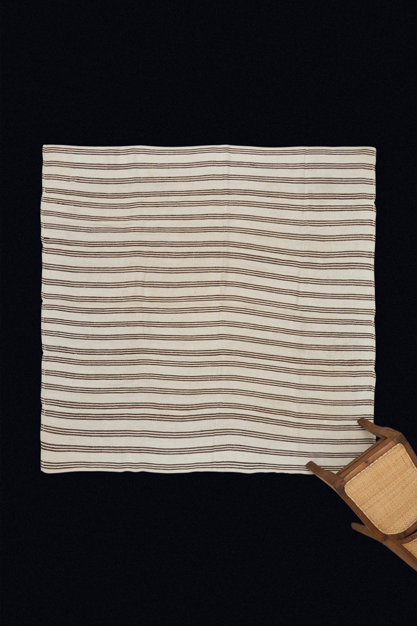 Cream Colored Hemp Kilim with Rows of Narrow Goat Hair Stripes (5' 9" x 5' 10")