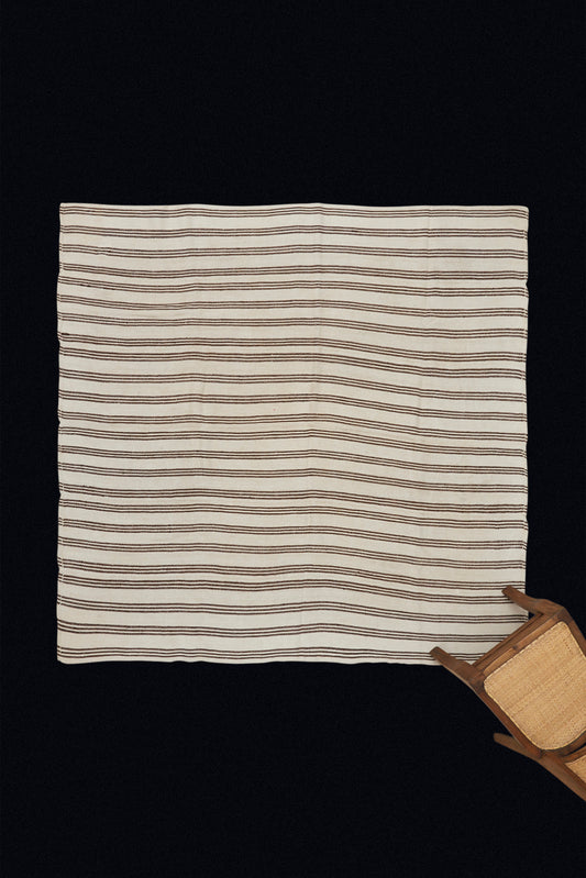Cream Colored Hemp Kilim with Rows of Narrow Goat Hair Stripes (5' 9" x 5' 10")