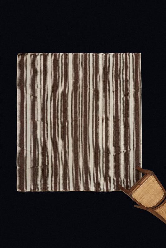 Flat Woven Hemp and Goat Hair Carpet with Broad Horizontal Stripes (6' 2" x 7' 2")