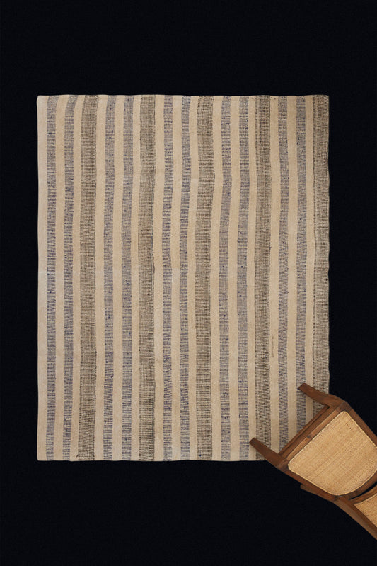 Horizontal Striped Hemp and Goat Hair Flat Woven Carpet from Northern Iran (5 '6" x 6' 11")