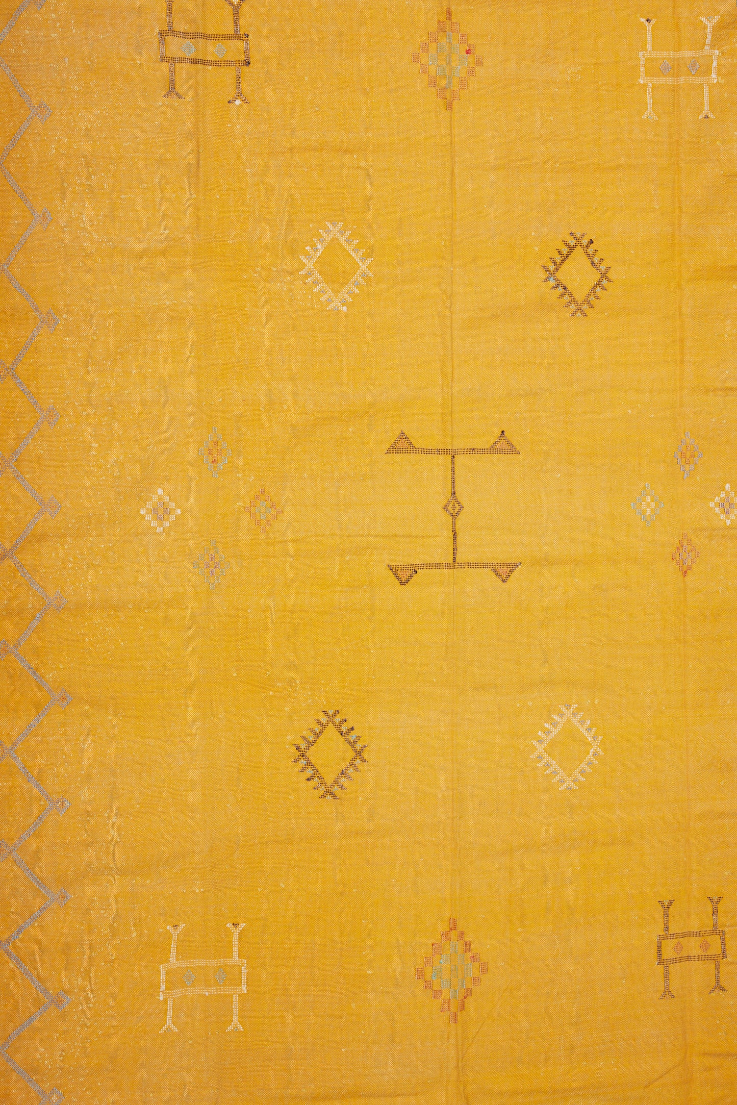 Saffron Colored Flat Woven Hemp and Cotton Berber Carpet with Geometric Design (5' 5" x 8' 9")