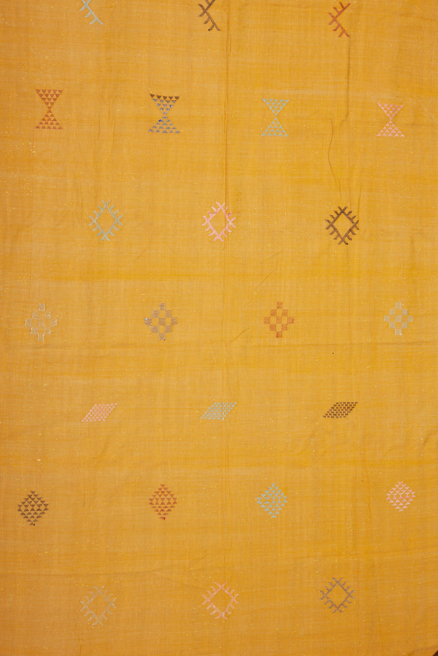 Saffron Colored Flat Woven Hemp and Cotton Berber Carpet with Geometric Design (5' 4" x 9' 2")