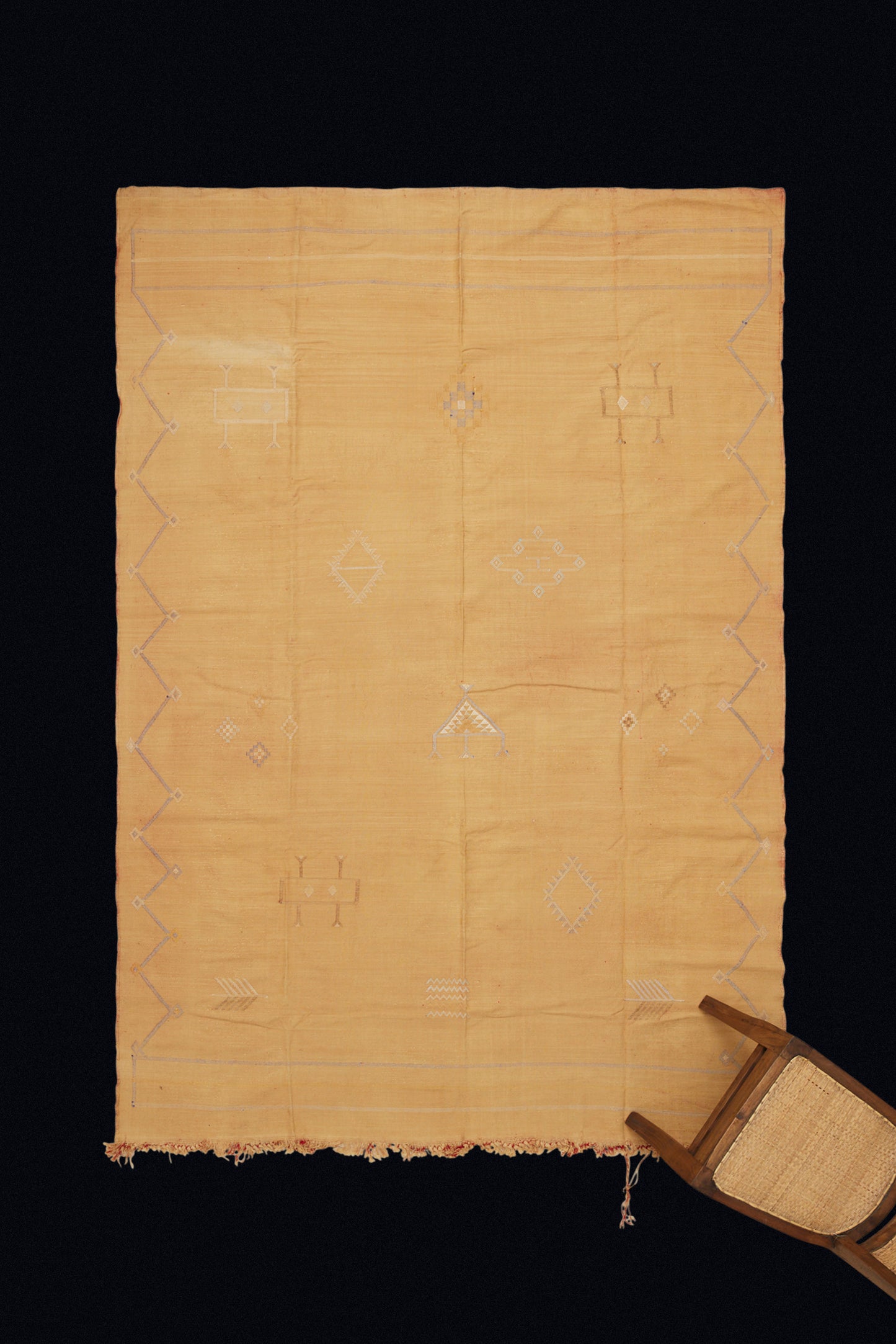 Saffron Colored Flat Woven Hemp and Cotton Berber Carpet with Geometric Design (6' x 8' 11")