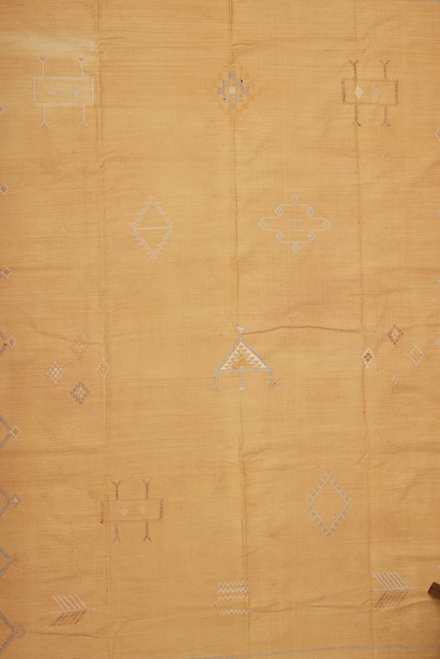 Saffron Colored Flat Woven Hemp and Cotton Berber Carpet with Geometric Design (6' x 8' 11")