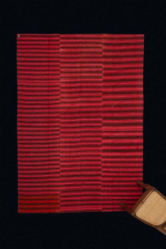 Magenta and Brown Striped Flat Woven Mersin Carpet (5' 10" x 8' 8")