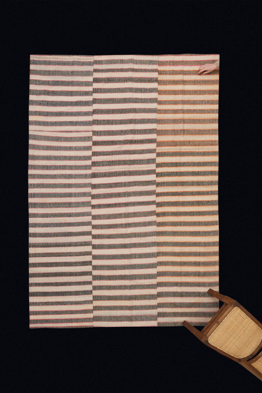 Mersin Carpet with Brown and Red Stripes from Northern Iran with a Cotton Backing (5' 10" x 8' 8")
