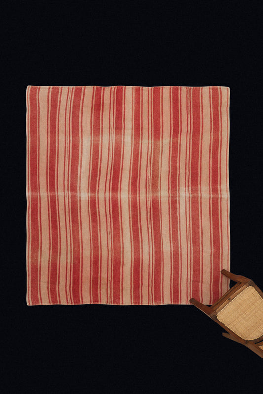 Printed Red and Cream Stripe on a 19th Century Uzbek Hemp Carpet (6' 1" x 6' 11")