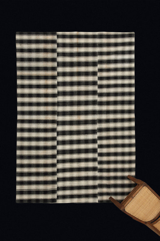 Black and Cream Anatolian Cotton Kilim (5' 3" x 7' 7")