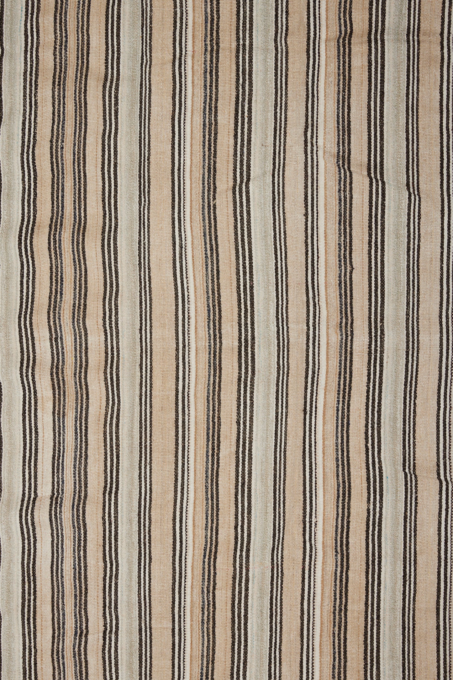 Natural Hemp Carpet with Narrow Bands Horizontal Goat Hair Stripes from Northern Iran (5' 8" x 6' 11")